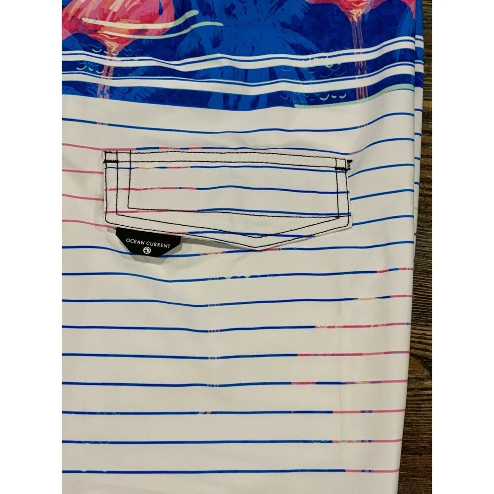 OCEAN CURRENT Stripe Flamingo Swim Board Shorts - Sz 36 Waist - Ret $40 - NWT